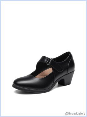 Women's Mary Jane Pumps Chunky Block Heel Round Toe Faux Leather